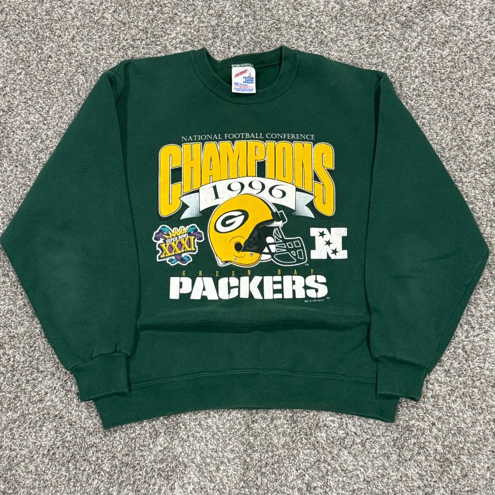 Vintage 1996 Green Bay Packers NFC Champions Sweatshirt Jerzees USA Mens L Green